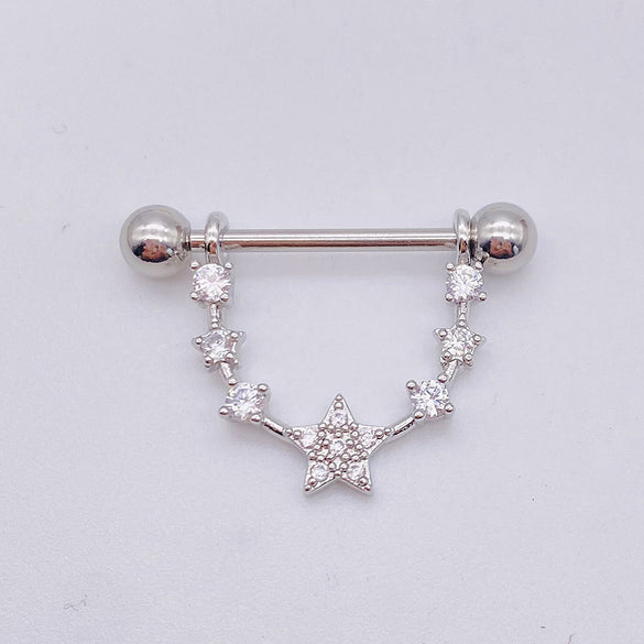 Fashion Leaf Star Wings Stainless Steel Inlaid Zircon Nipple Ring 1 Piece