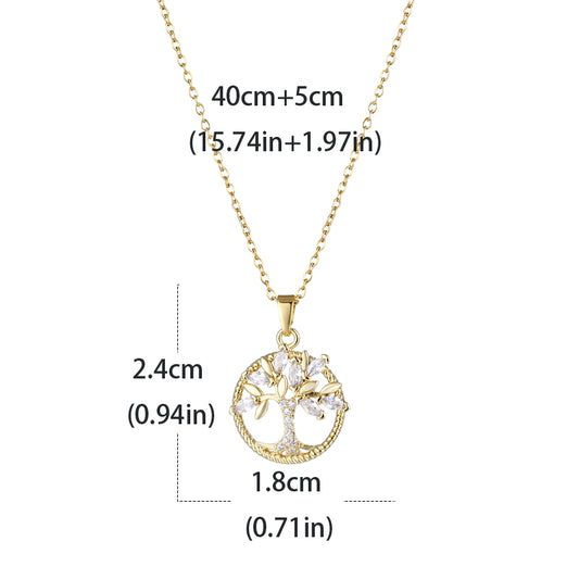 Shiny Tree Stainless Steel Brass 18k Gold Plated Gold Plated Zircon Pendant Necklace In Bulk