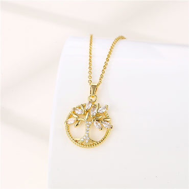 Shiny Tree Stainless Steel Brass 18k Gold Plated Gold Plated Zircon Pendant Necklace In Bulk