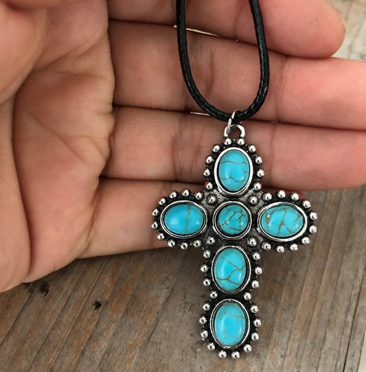 1 Piece Fashion Cross Alloy Inlay Turquoise Women's Necklace
