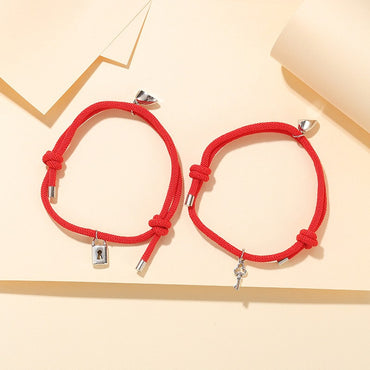 1 Pair Fashion Heart Shape Key Lock Alloy Asymmetrical Handmade Plating Silver Plated Couple Bracelets