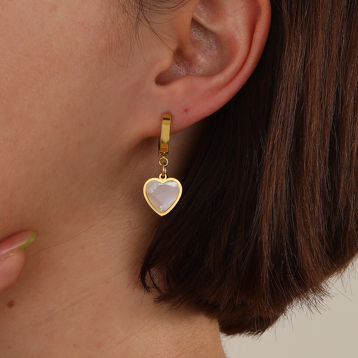 1 Pair Sweet Heart Shape Stainless Steel Plating Inlay Shell Drop Earrings