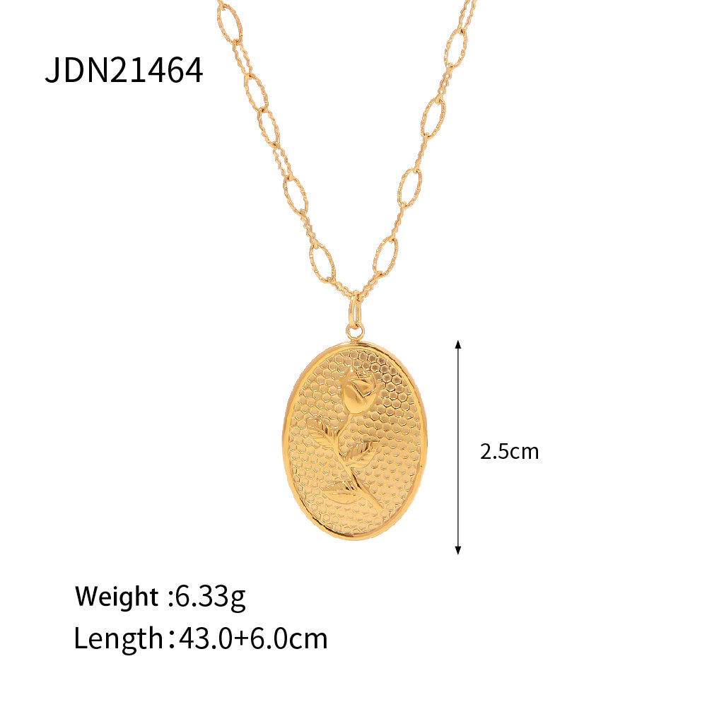 Stainless Steel 18K Gold Plated Simple Style Classic Style Rose Plating Pendant Necklace