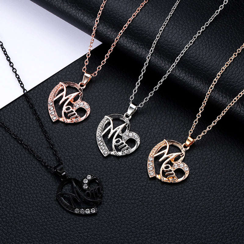 European And American New Creative Necklace  Hot Sale Women's All-match Mom Heart Shape With Diamond Necklace Female Pendant Wholesale Mother's Day Gift