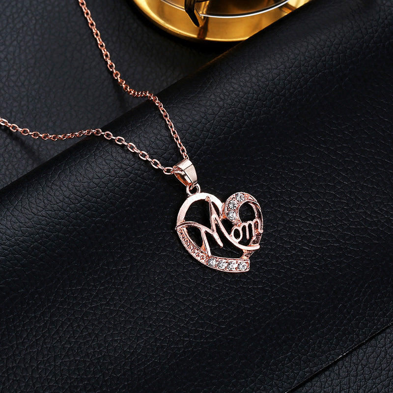 European And American New Creative Necklace  Hot Sale Women's All-match Mom Heart Shape With Diamond Necklace Female Pendant Wholesale Mother's Day Gift