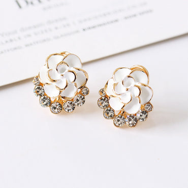 1 Pair Fashion Flower Enamel Plating Inlay Alloy Artificial Rhinestones Gold Plated Ear Studs