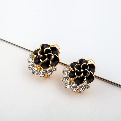 1 Pair Fashion Flower Enamel Plating Inlay Alloy Artificial Rhinestones Gold Plated Ear Studs