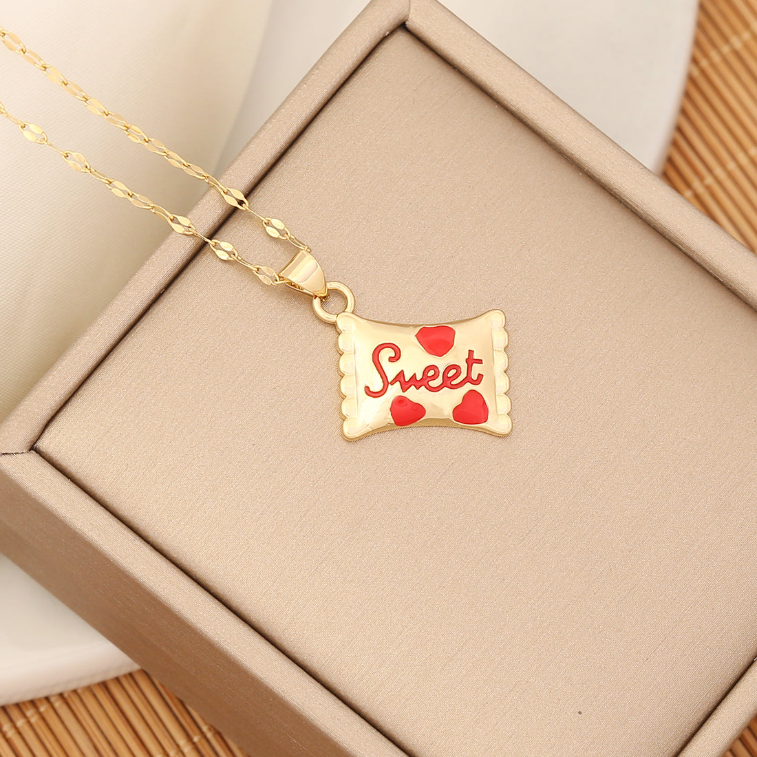 1 Piece Fashion Heart Shape Candy Beaded Natural Stone Handmade Enamel Inlay Rhinestones Pendant Necklace