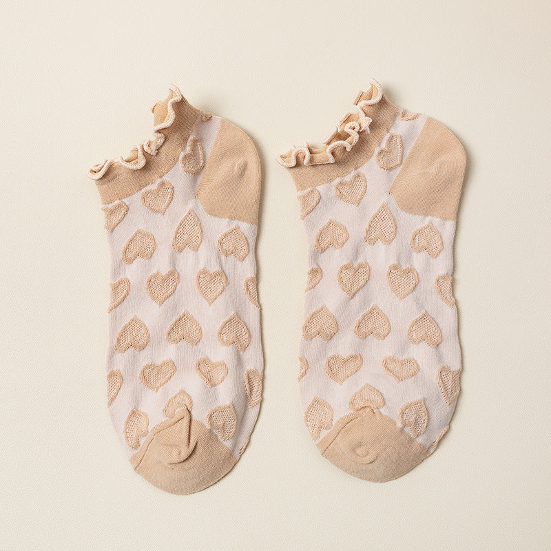Women's Fashion Heart Shape Cotton Jacquard Ankle Socks A Pair