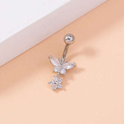 1 Piece Fashion Star Butterfly Stainless Steel Inlay Zircon Belly Ring