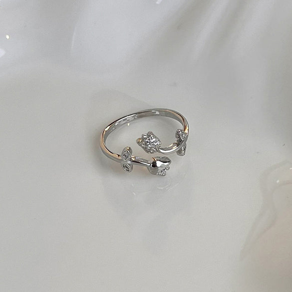 1 Piece Sweet Flower Copper Plating Inlay Zircon Open Ring