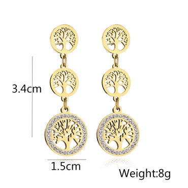 1 Pair Modern Style Tree Titanium Steel Inlay Zircon Drop Earrings