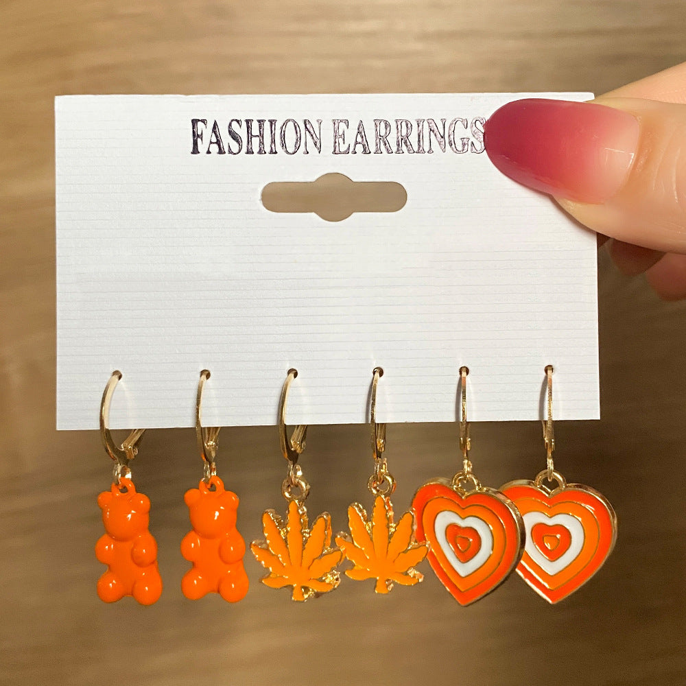 1 Set Fashion Heart Shape Flower Alloy Enamel Women's Earrings