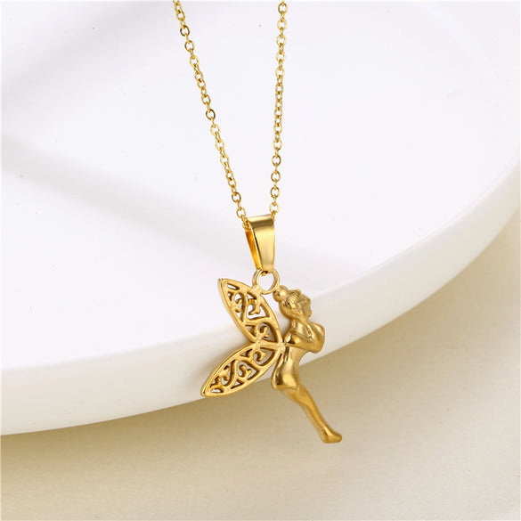 Shiny Rabbit Angel Snake Stainless Steel Titanium Steel Plating Inlay Zircon 18k Gold Plated Gold Plated Pendant Necklace