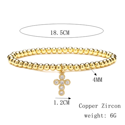 1 Piece Artistic Cross Heart Shape Copper Inlay Zircon Bracelets