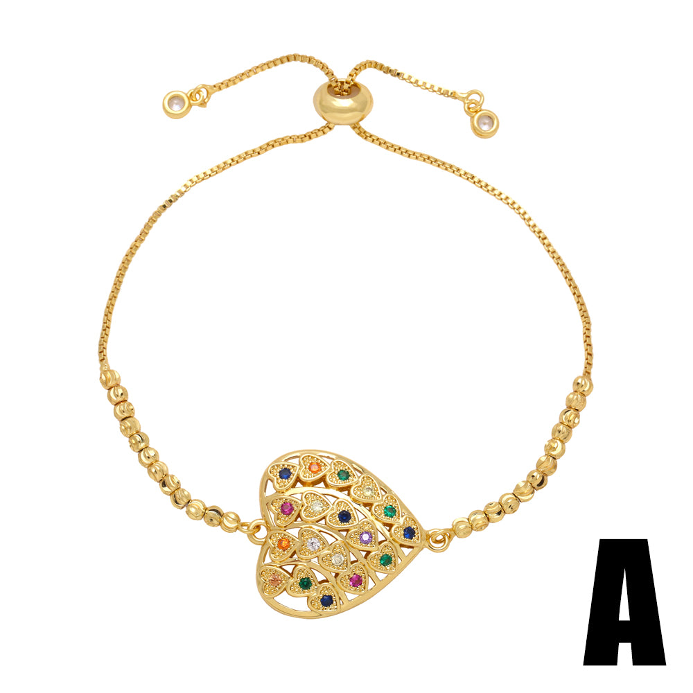 1 Piece Ins Style Heart Shape Copper Plating Inlay Zircon 18k Gold Plated Bracelets