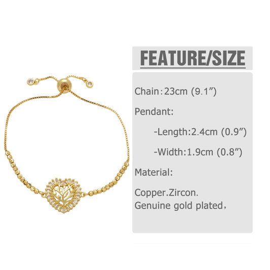 1 Piece Ins Style Heart Shape Copper Plating Inlay Zircon 18k Gold Plated Bracelets