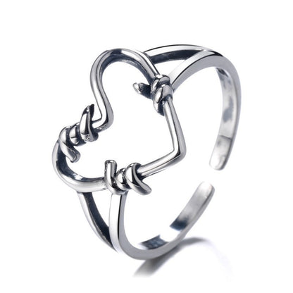 1 Piece Punk Heart Shape Sterling Silver Polishing Open Ring