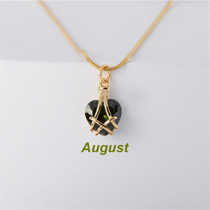 1 Piece Simple Style Heart Shape Titanium Steel Inlay Rhinestones Birthstone Pendant Necklace