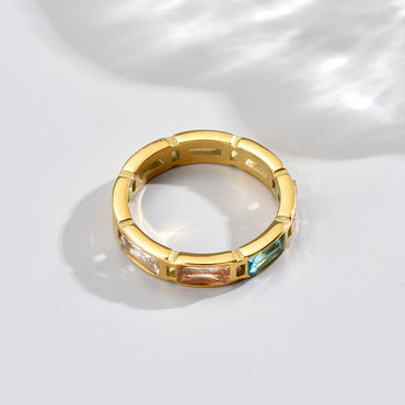 Wholesale 1 Piece Shiny Round Square Stainless Steel 14k Gold Plated Zircon Rings