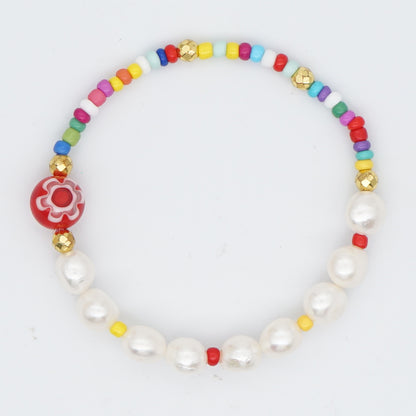 Simple Style Round Freshwater Pearl Beaded Bracelets
