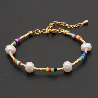 Casual Vacation Colorful Freshwater Pearl Glass Beaded Bracelets
