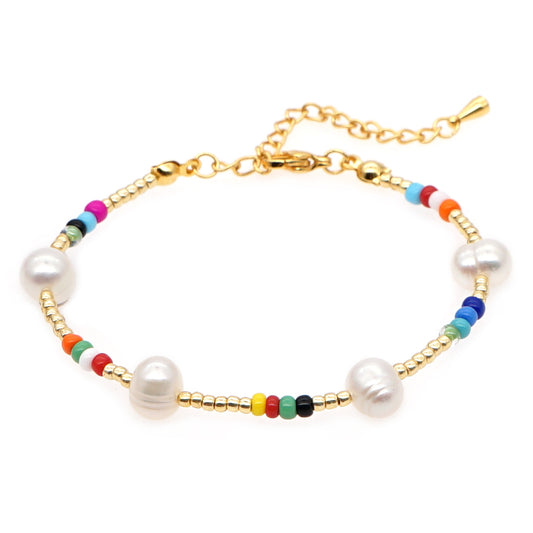 Casual Vacation Colorful Freshwater Pearl Glass Beaded Bracelets