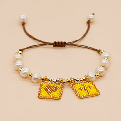Simple Style Cross Heart Shape Freshwater Pearl Seed Bead Copper Beaded Bracelets