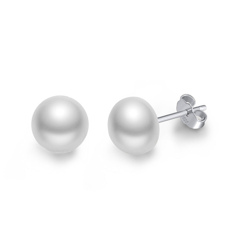 1 Pair Simple Style Round Sterling Silver Inlay Pearl 18k Gold Plated Ear Studs