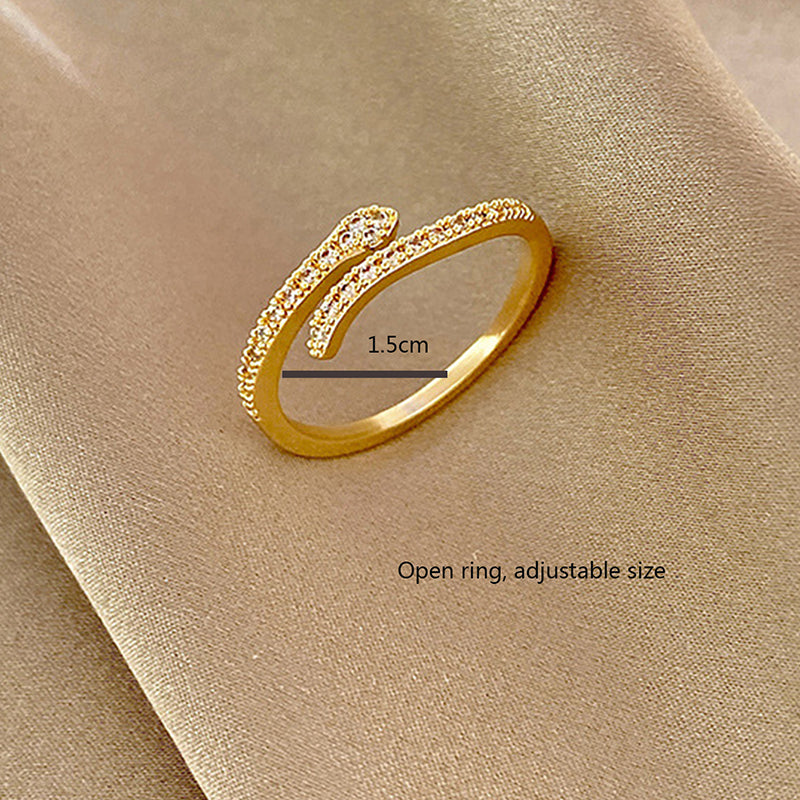 Classic Style Snake Stainless Steel Inlay Zircon Open Ring