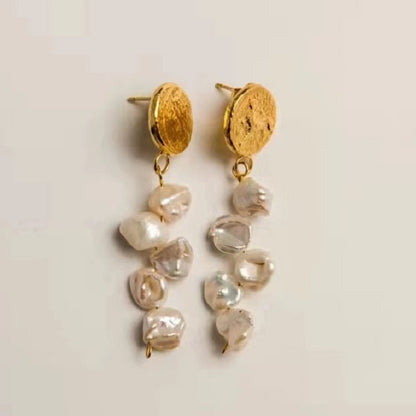 1 Pair Baroque Style Geometric Freshwater Pearl Copper Plating 18k Gold Plated Drop Earrings
