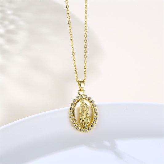 Ins Style Human Faith Stainless Steel Titanium Steel Plating Inlay Zircon 18k Gold Plated Gold Plated Pendant Necklace
