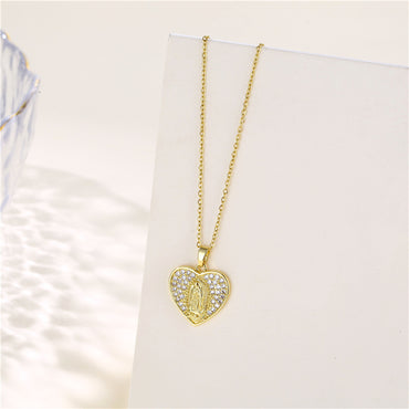 Ins Style Human Faith Stainless Steel Titanium Steel Plating Inlay Zircon 18k Gold Plated Gold Plated Pendant Necklace