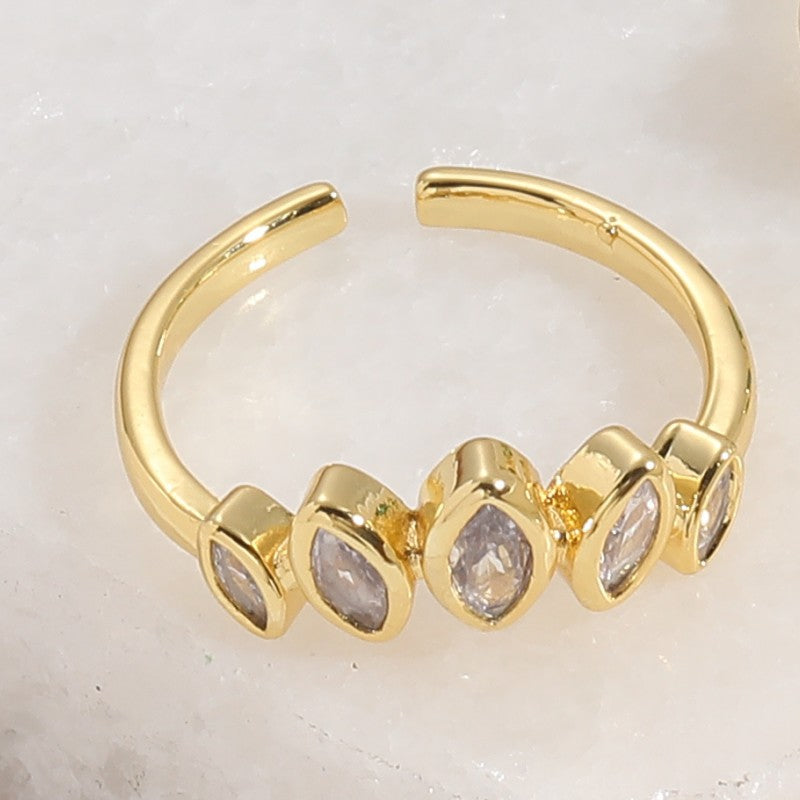 Elegant Geometric Copper Inlay Zircon 14k Gold Plated Open Ring