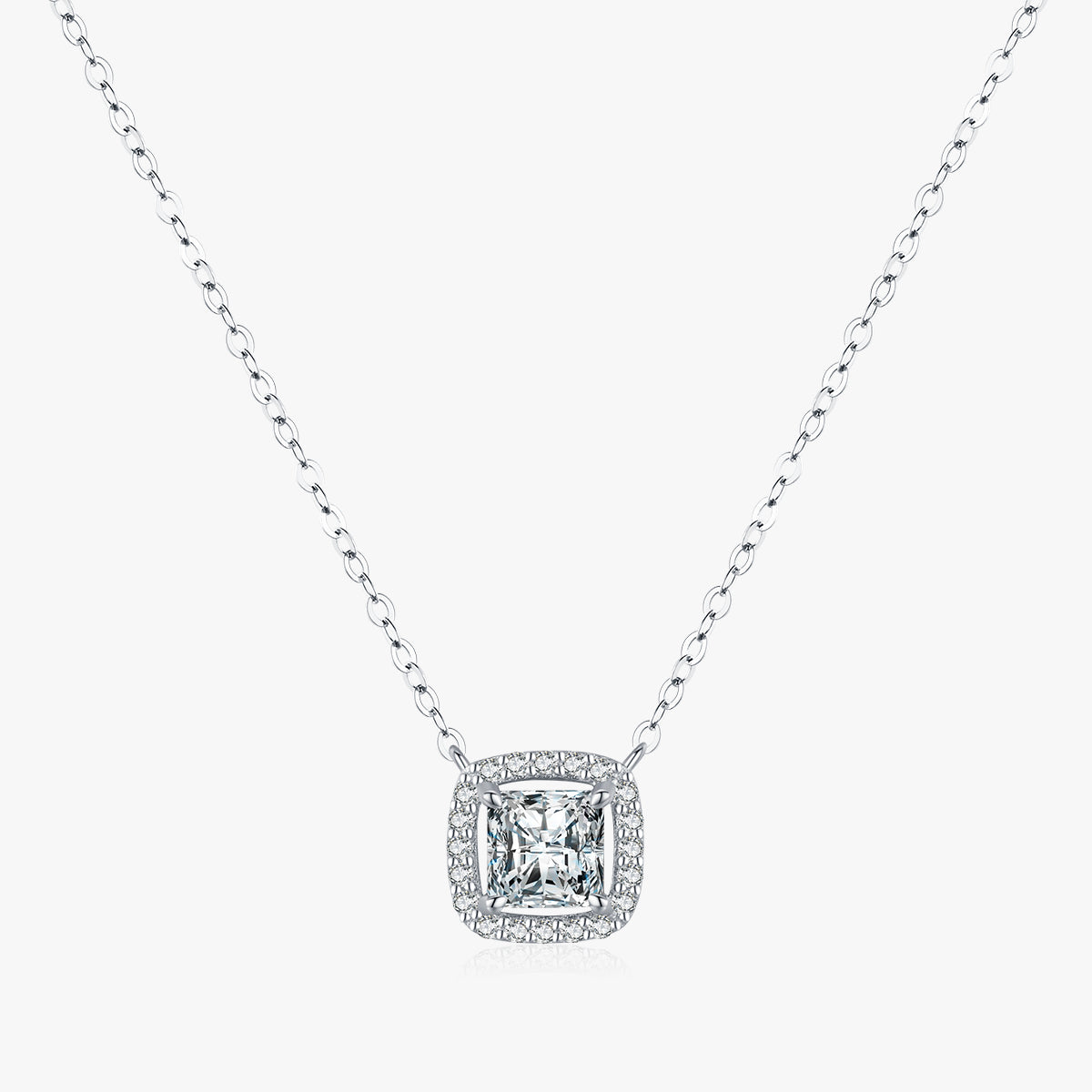 Simple Style Square Sterling Silver Plating Inlay Zircon Rhodium Plated Pendant Necklace