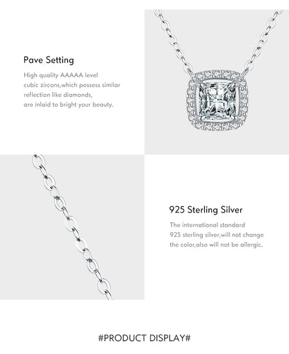 Simple Style Square Sterling Silver Plating Inlay Zircon Rhodium Plated Pendant Necklace