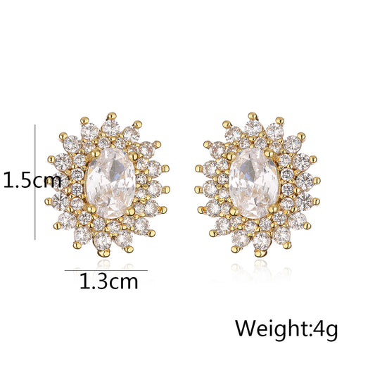 1 Pair Shiny Square Oval Plating Inlay Copper Zircon 18k Gold Plated Ear Studs