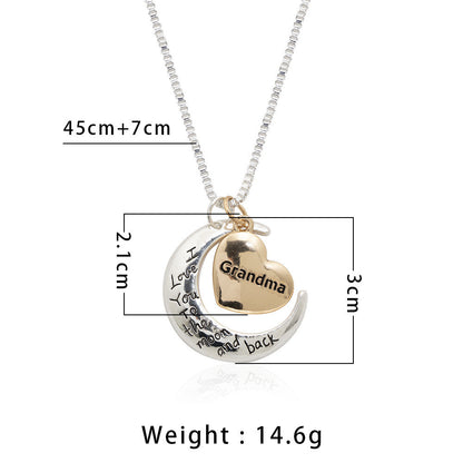 Mama Letter Moon Heart Shape Metal Copper Inlay Rhinestones Zircon Mother's Day Women's Pendant Necklace