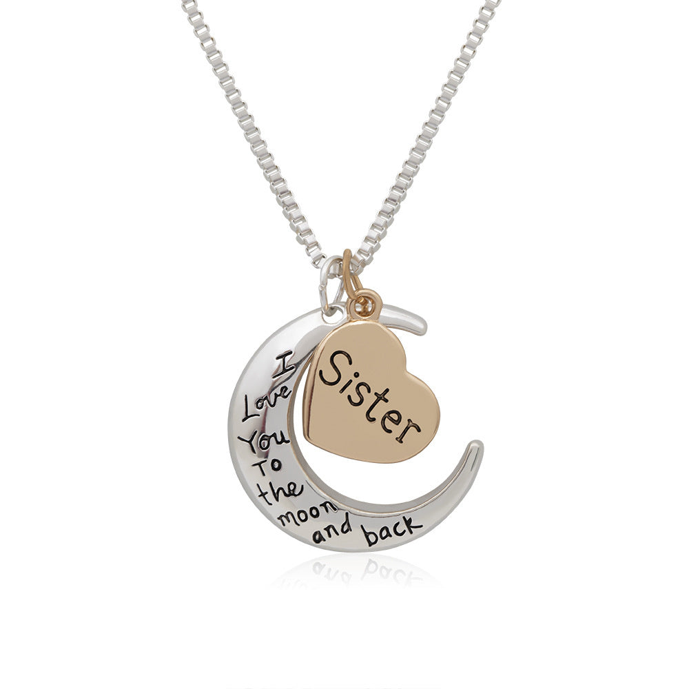 Mama Letter Moon Heart Shape Metal Copper Inlay Rhinestones Zircon Mother's Day Women's Pendant Necklace