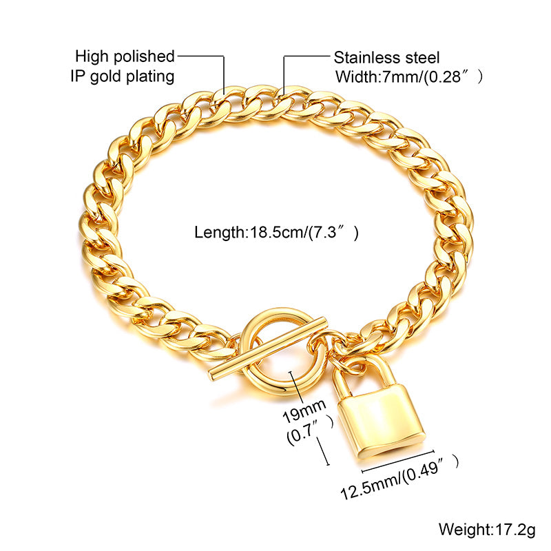 Wholesale Retro Portrait Heart Shape Lock Stainless Steel 18k Gold Plated Bracelets