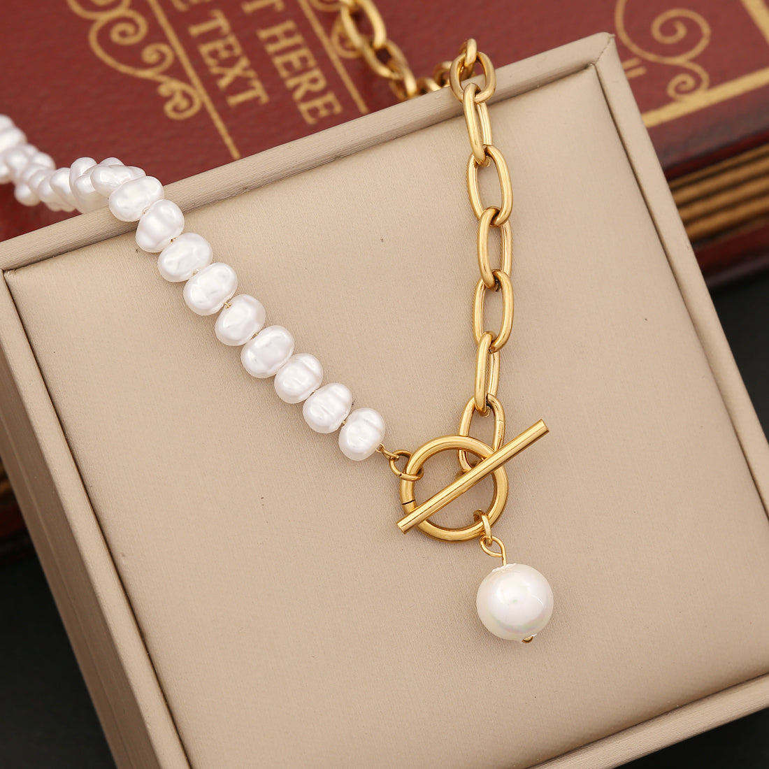 Wholesale Baroque Style Irregular Cross Heart Shape Stainless Steel Imitation Pearl Necklace