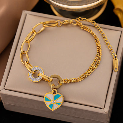 Wholesale Vintage Style Heart Shape Titanium Steel 18k Gold Plated Zircon Bracelets Earrings Necklace