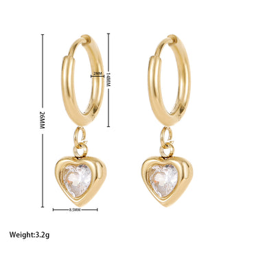1 Pair Sweet Heart Shape Plating Inlay Titanium Steel Zircon Drop Earrings