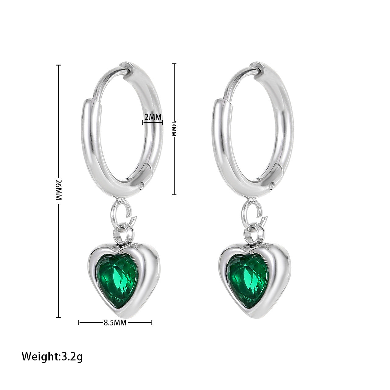 1 Pair Sweet Heart Shape Plating Inlay Titanium Steel Zircon Drop Earrings