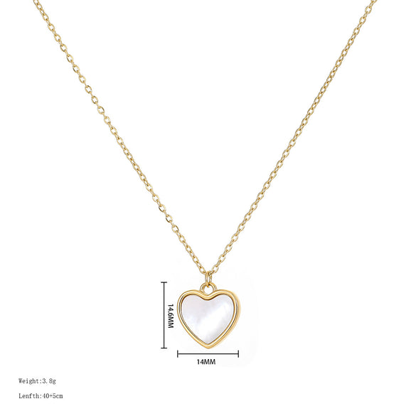 Simple Style Heart Shape Titanium Steel Plating Inlay Shell Pendant Necklace