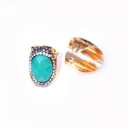 Ethnic Style Oval Natural Stone Open Ring