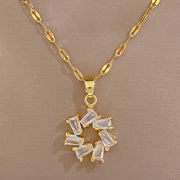 Sweet Geometric Titanium Steel Copper Plating Inlay Artificial Gemstones Earrings Necklace