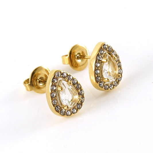 1 Pair Glam Sun Water Droplets Heart Shape Inlay Stainless Steel Rhinestones Zircon 18k Gold Plated Ear Studs