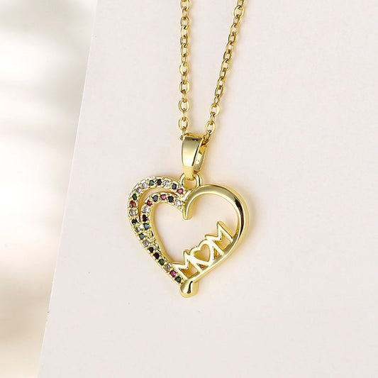 Wholesale Mama Modern Style Letter Heart Shape Stainless Steel Titanium Steel 18k Gold Plated Gold Plated Zircon Pendant Necklace