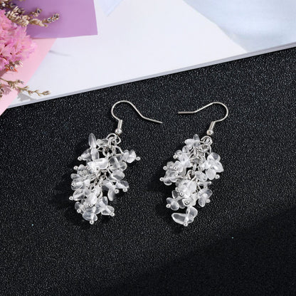 1 Pair Retro Printing Natural Stone Crystal Drop Earrings